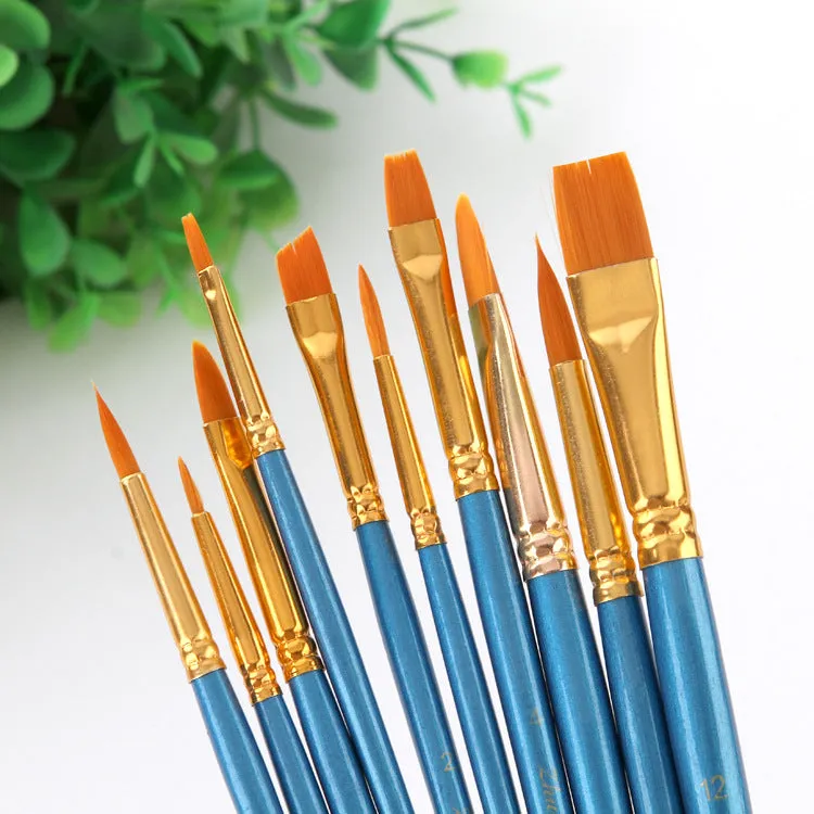 10 PCs Blue Rod Nylon Hair Watercolor Brush Pen Brush