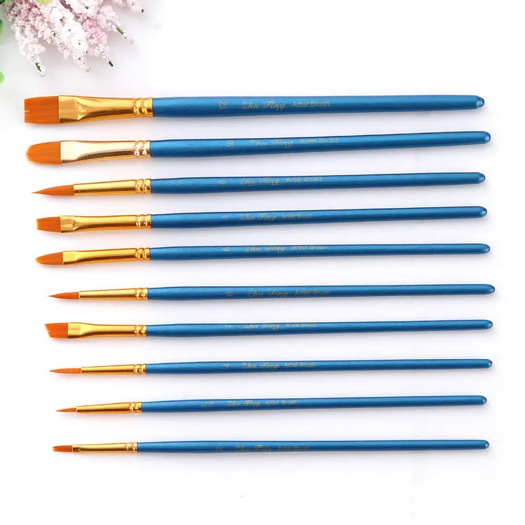 10 PCs Blue Rod Nylon Hair Watercolor Brush Pen Brush