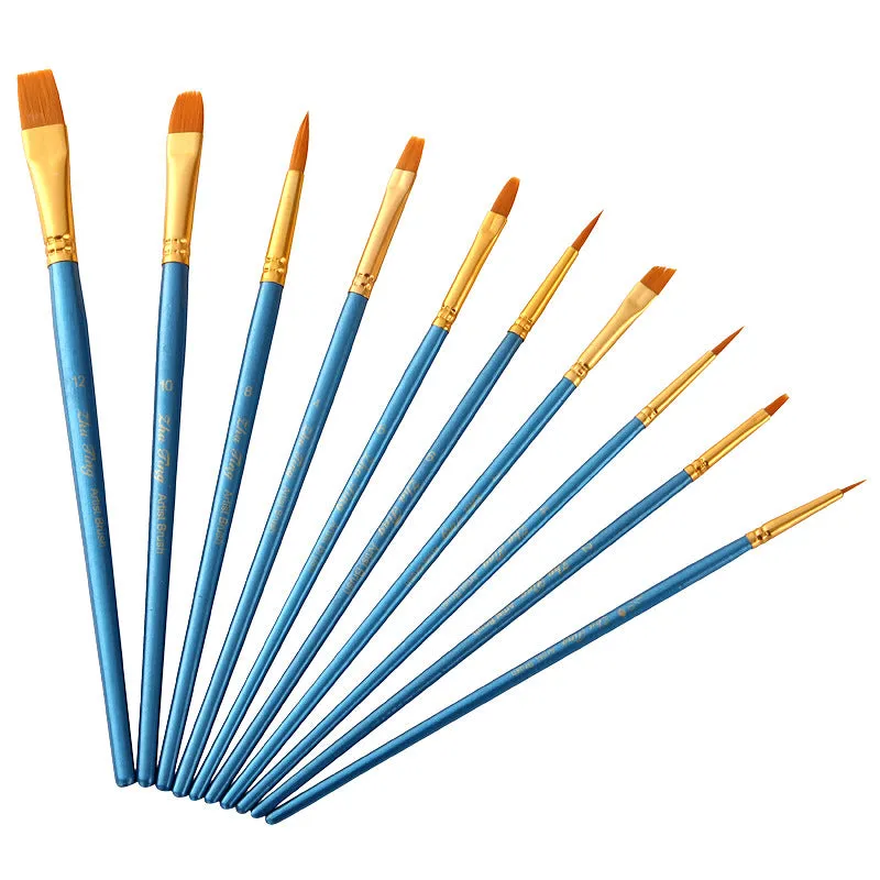 10 PCs Blue Rod Nylon Hair Watercolor Brush Pen Brush