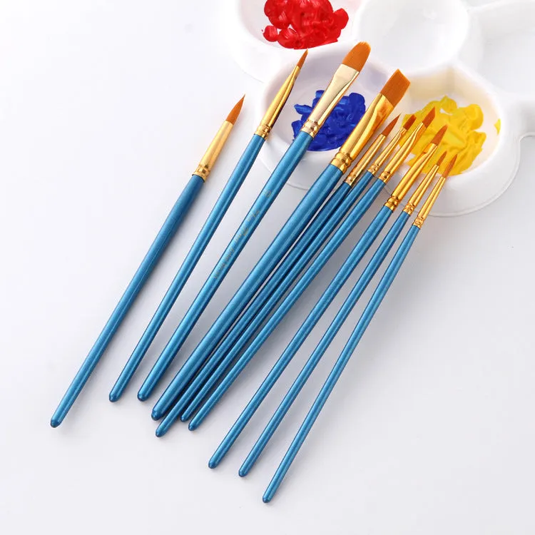 10 PCs Blue Rod Nylon Hair Watercolor Brush Pen Brush