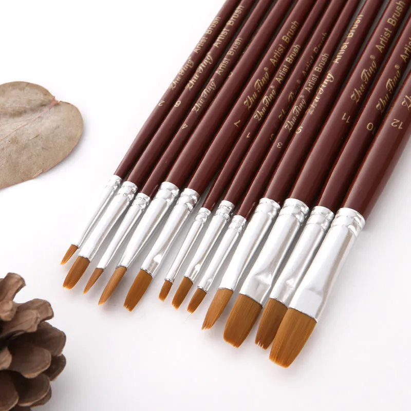 12 PCs Pointed Nylon Hair Watercolor Brush Pen Wine Red Rod Brush