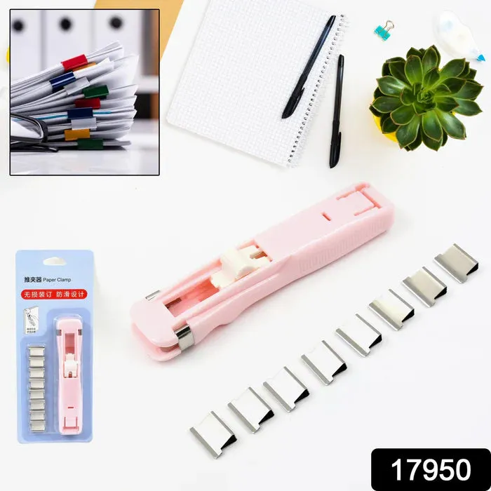 17950 Portable Paper Clamp With 8 Pcs Clip Dispenser Handheld Paper Fast Clam (1 Set)