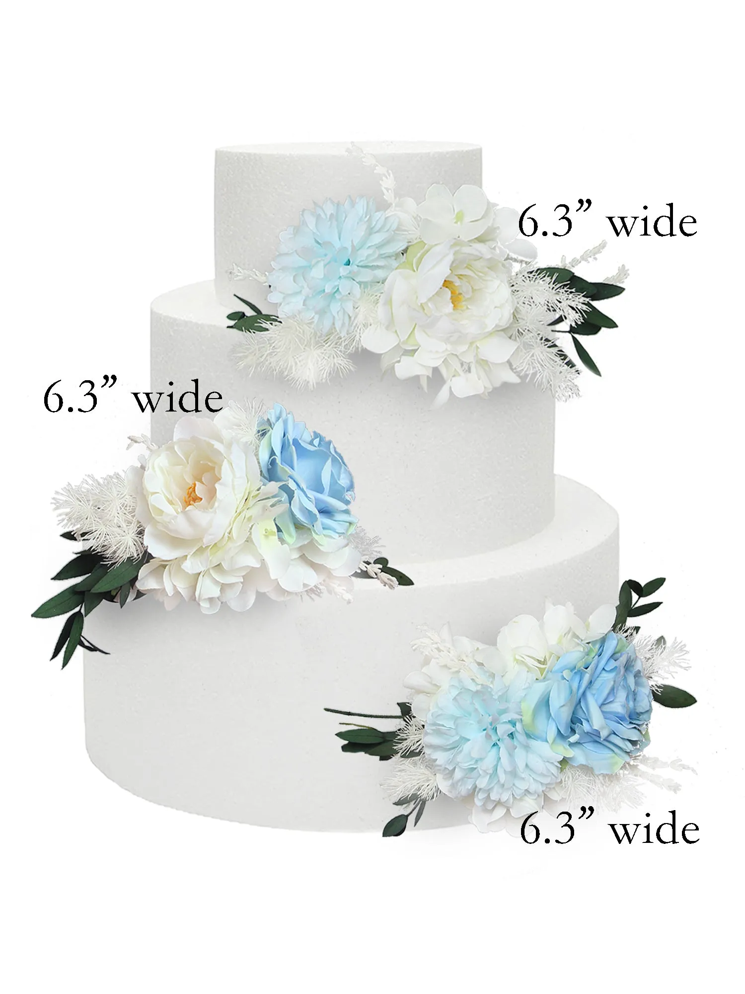 3Pcs Baby Blue & White Cake Flowers Set