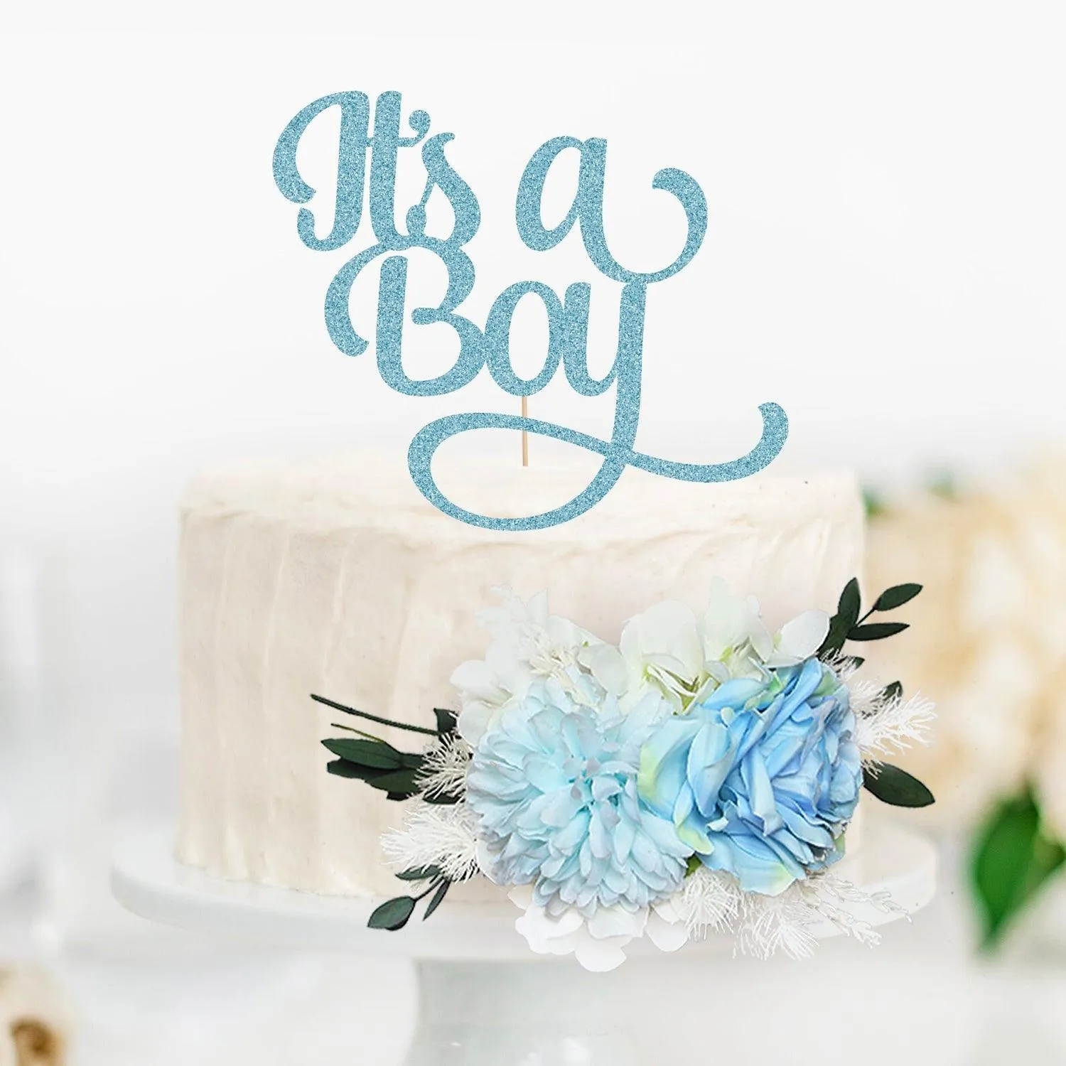 3Pcs Baby Blue & White Cake Flowers Set