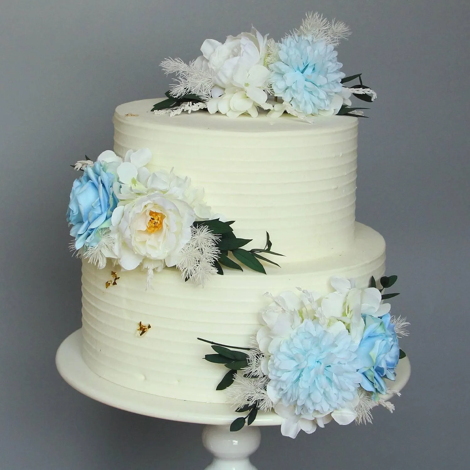 3Pcs Baby Blue & White Cake Flowers Set