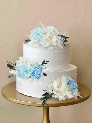 3Pcs Baby Blue & White Cake Flowers Set