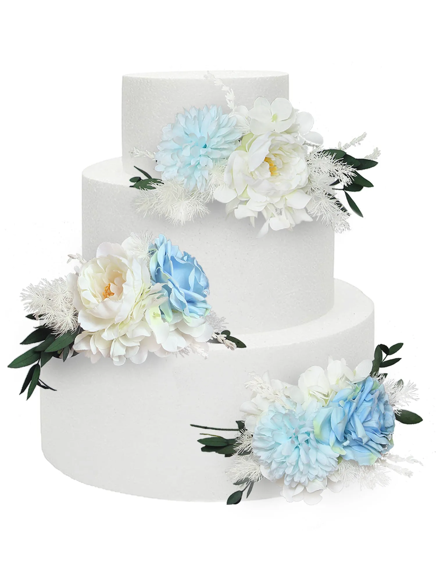 3Pcs Baby Blue & White Cake Flowers Set