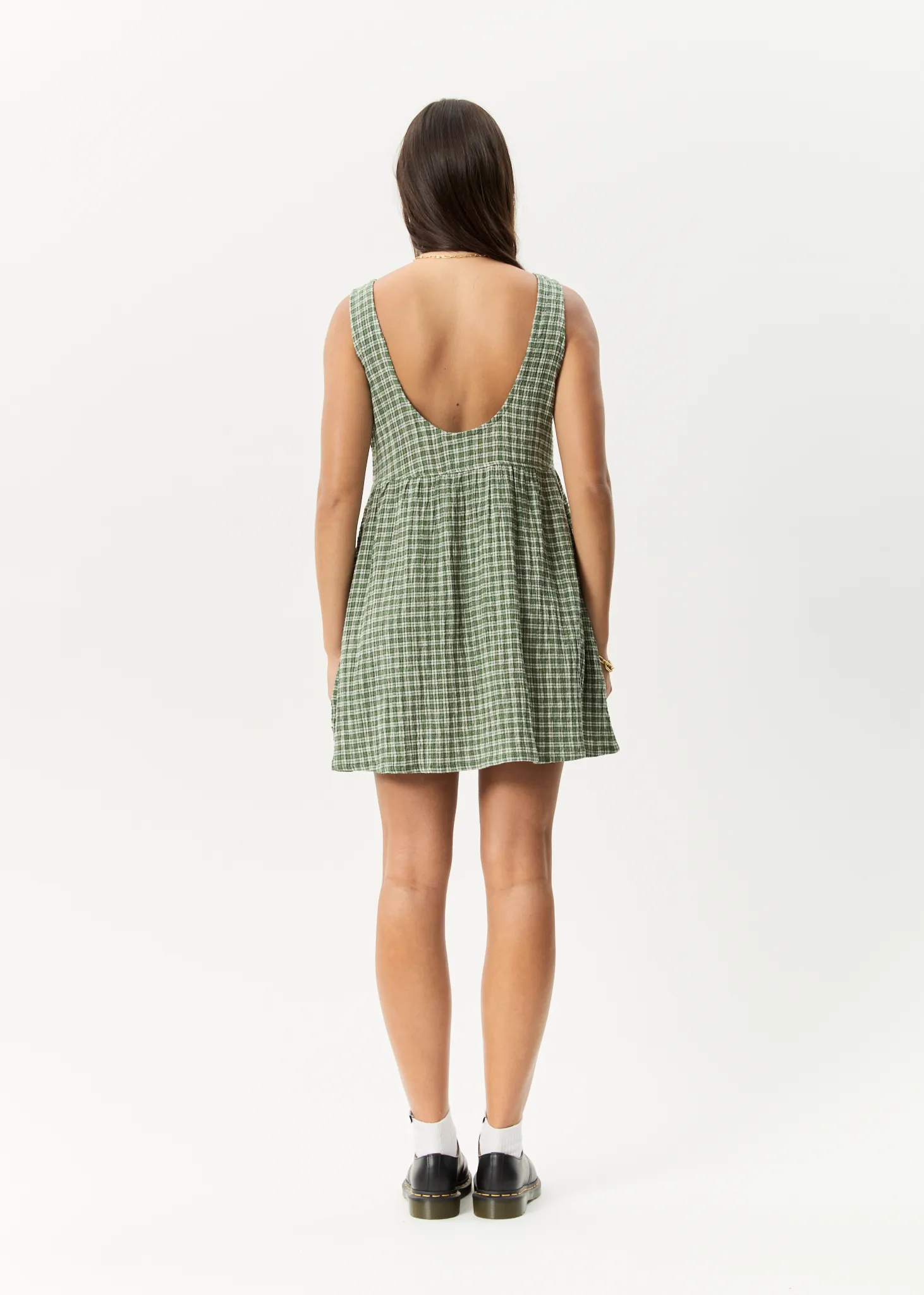 AFENDS Womens Base Jesse - Seersucker Mini Dress - Deep Green Check