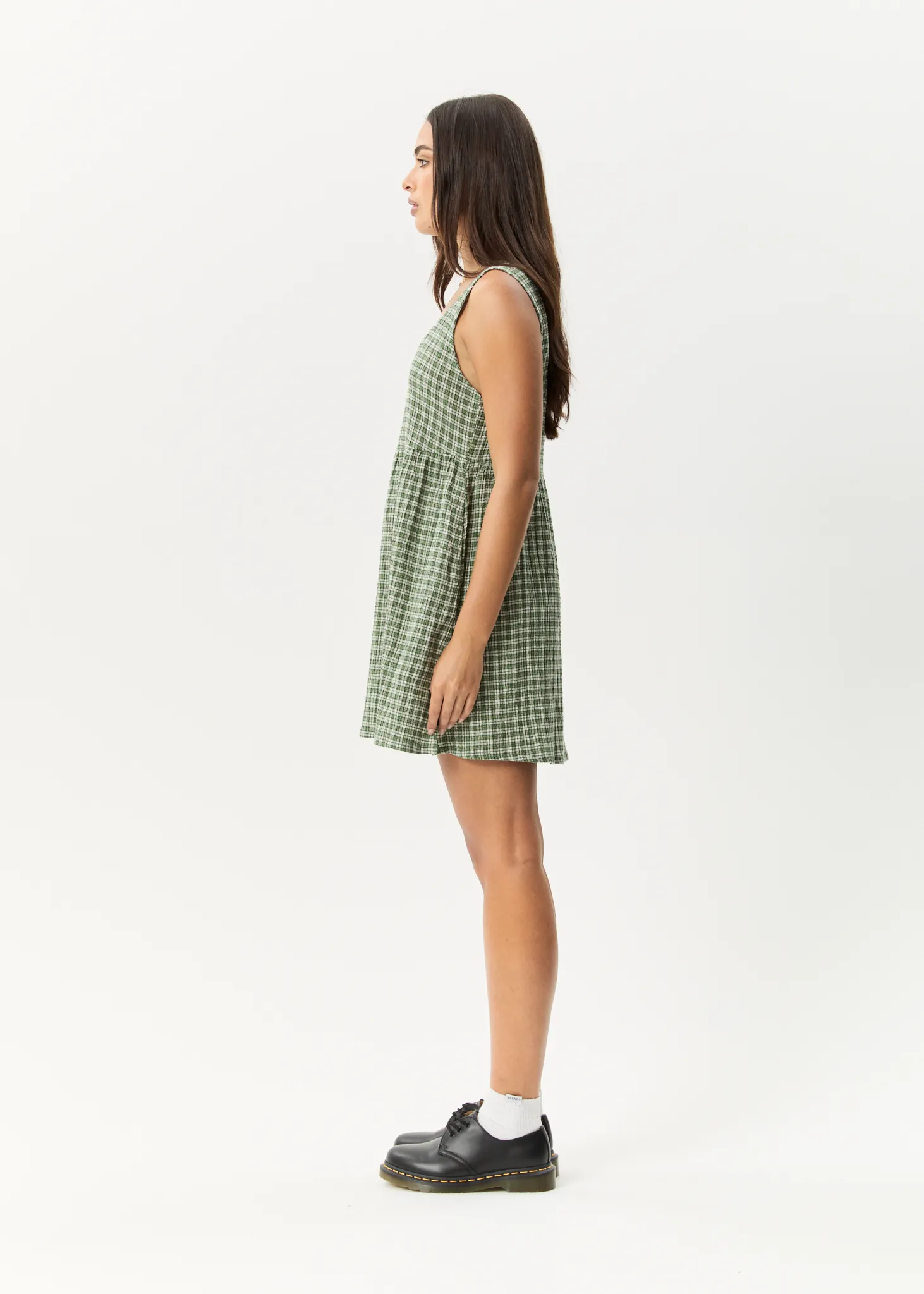 AFENDS Womens Base Jesse - Seersucker Mini Dress - Deep Green Check