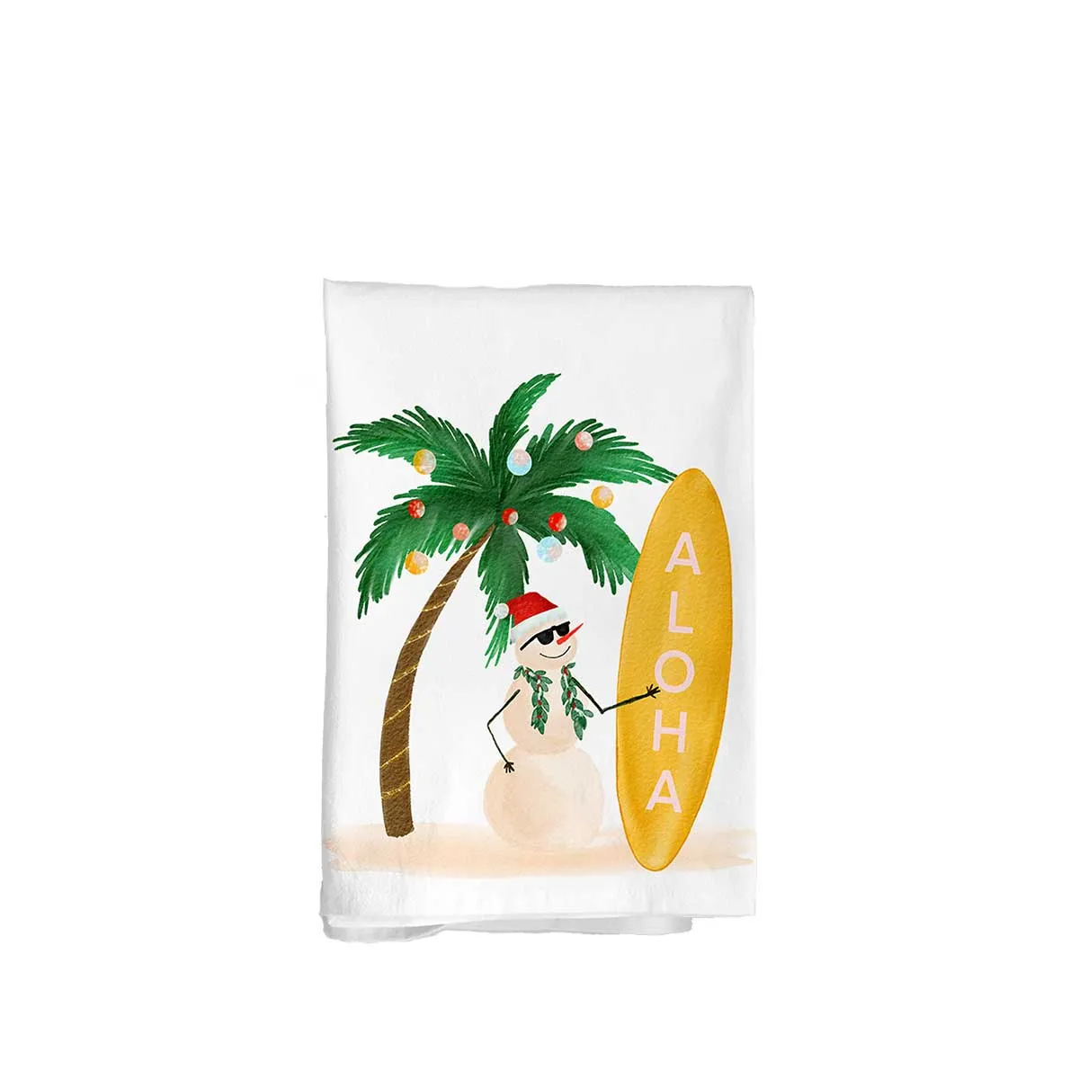 Aloha Snowman and Palm Tree Balls Flour Sack Kitchen Towel