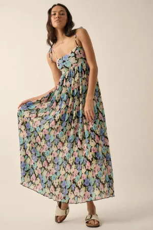 Aurora Blossoms Pleated Floral Maxi Dress