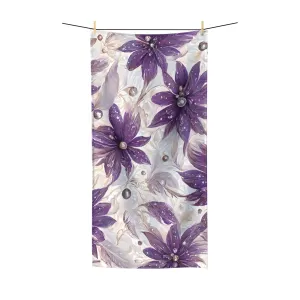 Beach Towel,  Purple Floral, Polycotton Towel