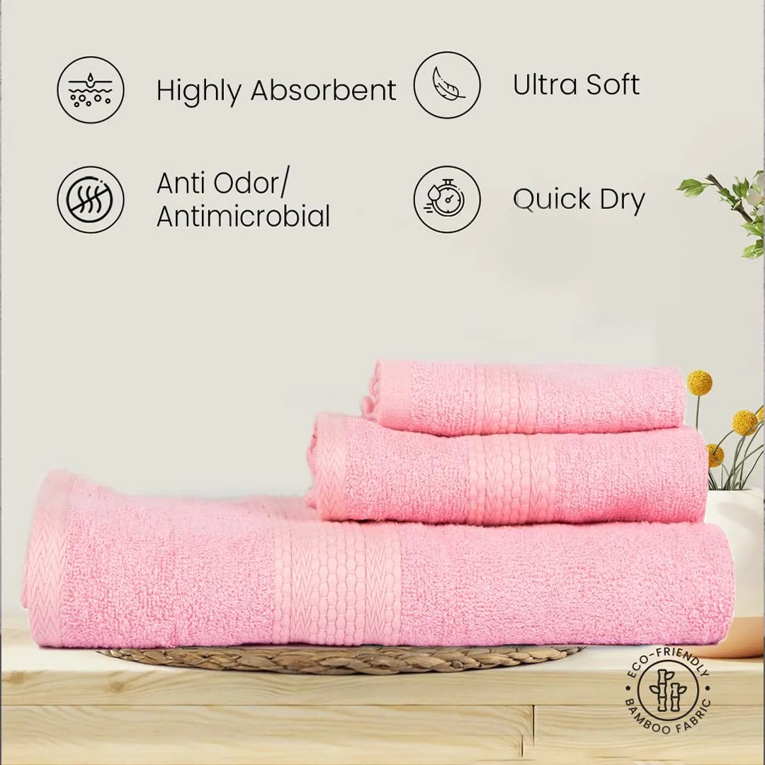 BePlush 3 Piece Towels Set | Ultra Soft, Highly Absorbent, Anti Bacterial (Bath Towel, Hand Towel and Face Towel) Perfect as a Diwali/House Warming/Wedding (Gift Box : Pink)