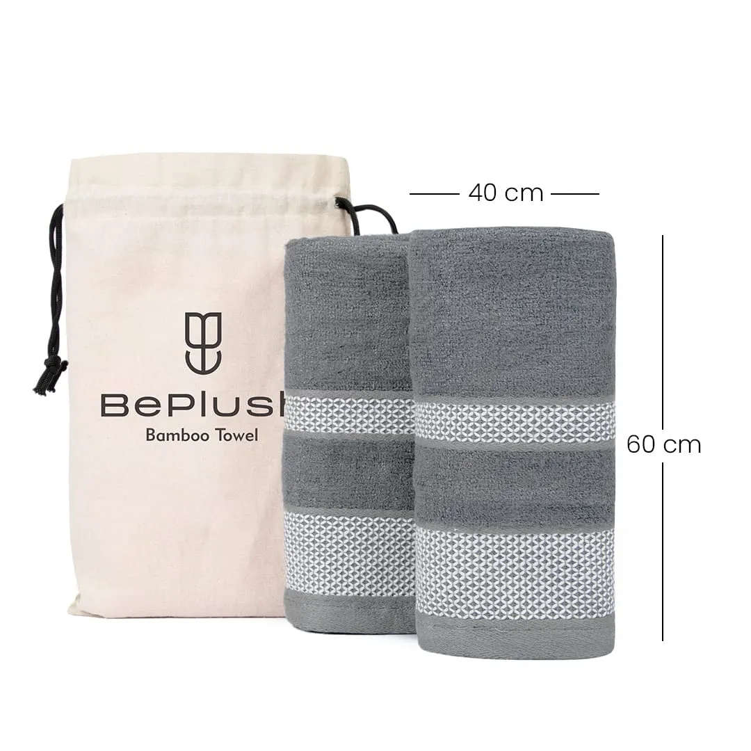 BePlush Zero Twist Bamboo Hand Towels Set of 4 Sky Blue & Grey : Ultra Soft, Highly Absorbent, Quick Dry, Anti Bacterial Napkins for Hand Towel || 450 GSM, 40 X 60 cms