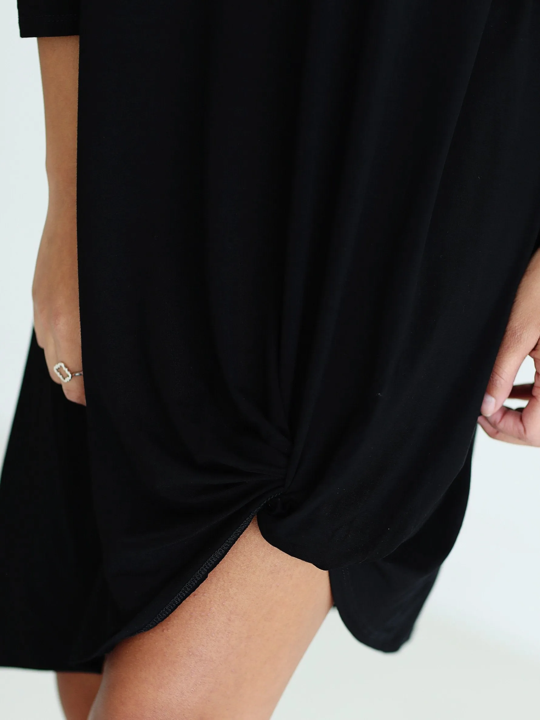 Black DLMN Side Knot 3/4 Sleeve Dress