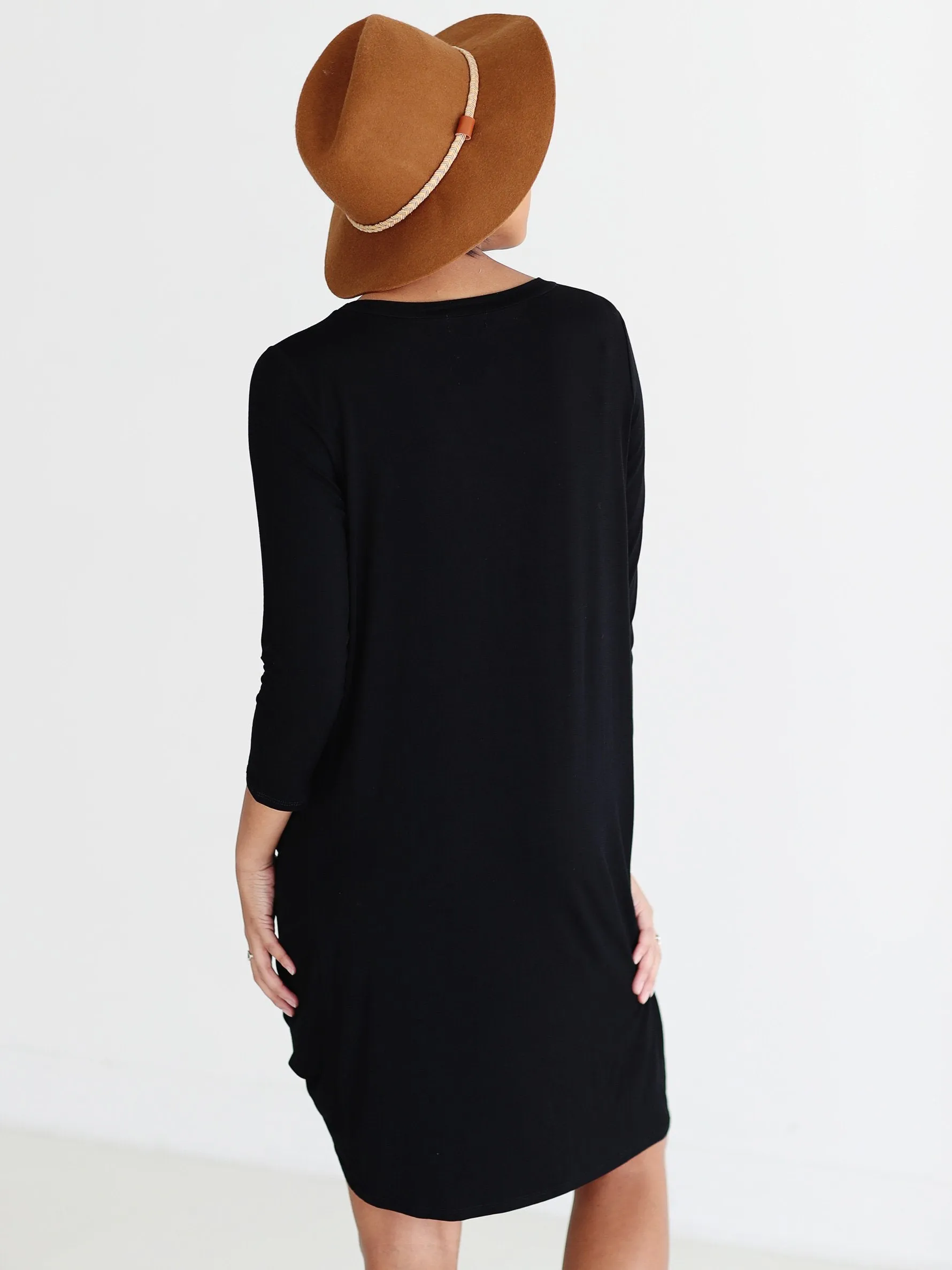 Black DLMN Side Knot 3/4 Sleeve Dress