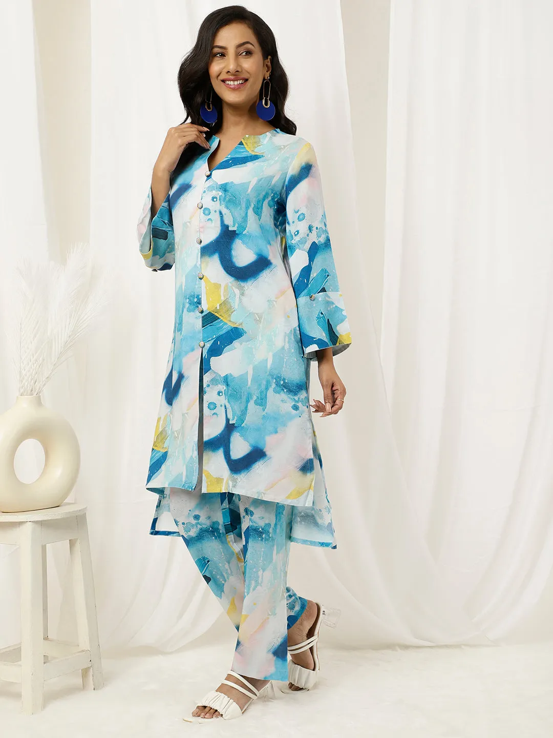 Blue Abstract Print Straight Kurta And Palazzo