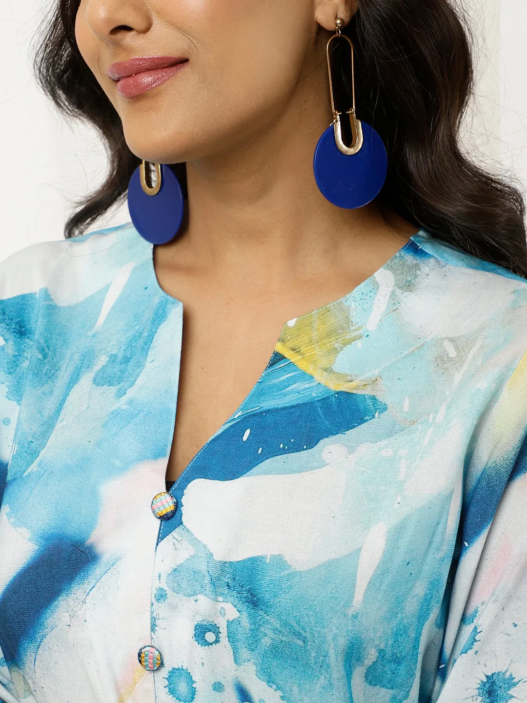 Blue Abstract Print Straight Kurta And Palazzo