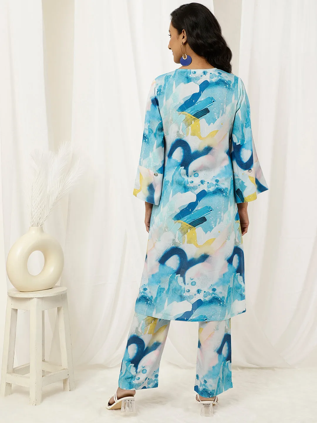 Blue Abstract Print Straight Kurta And Palazzo