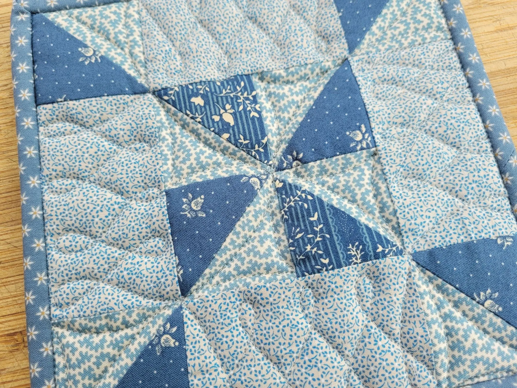 Blue Pinwheel Patchwork Potholder, Quilted Hot Mat for Kitchen & Dining