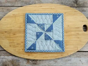 Blue Pinwheel Patchwork Potholder, Quilted Hot Mat for Kitchen & Dining