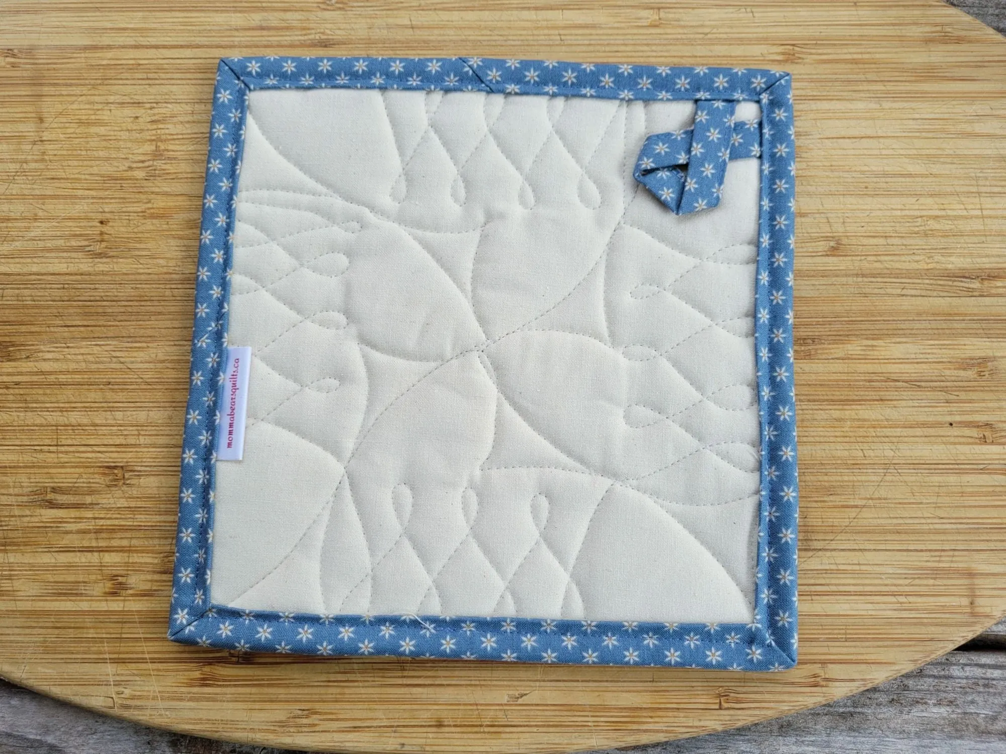 Blue Pinwheel Patchwork Potholder, Quilted Hot Mat for Kitchen & Dining