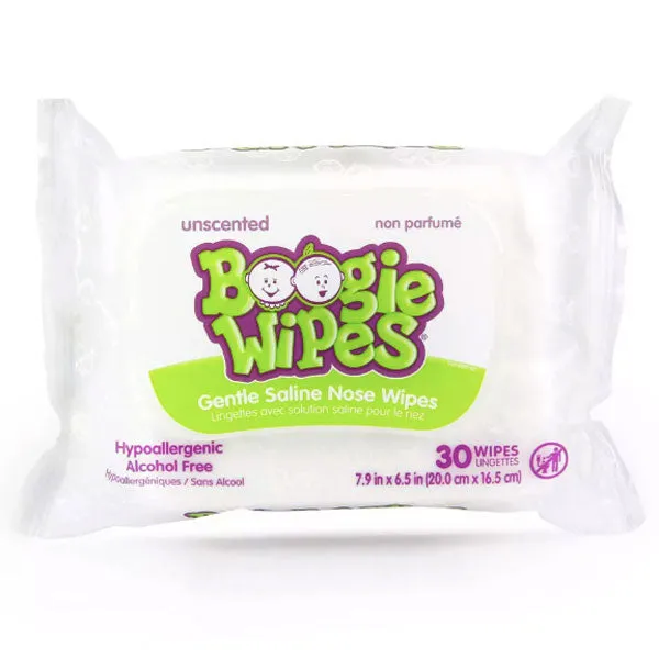 Boogie Wipes Saline Nose Wipes Unscented, 30 Count