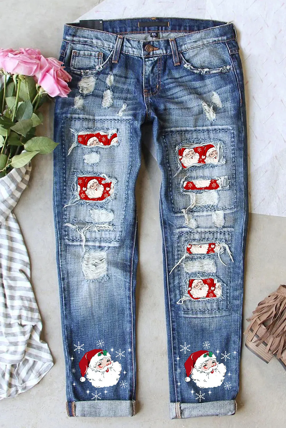 Christmas Santa Claus Boyfriend Jeans