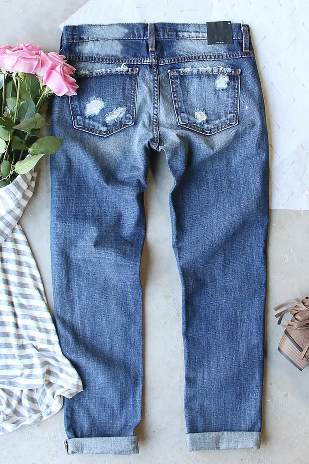 Christmas Snowflake Distressed Straight Jeans