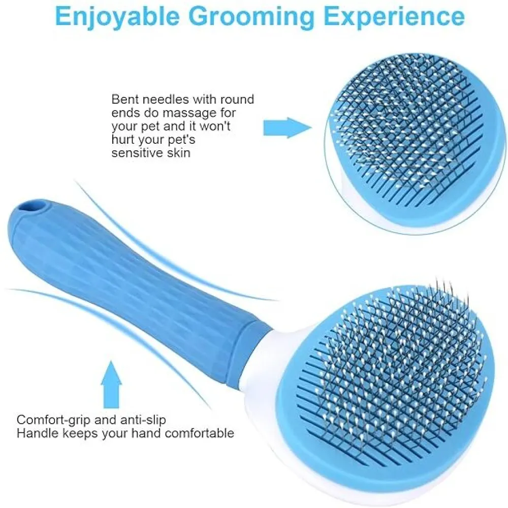 Chullbull Self Cleaning Oval Pin Slicker Brush for Dogs and Cats (Blue)