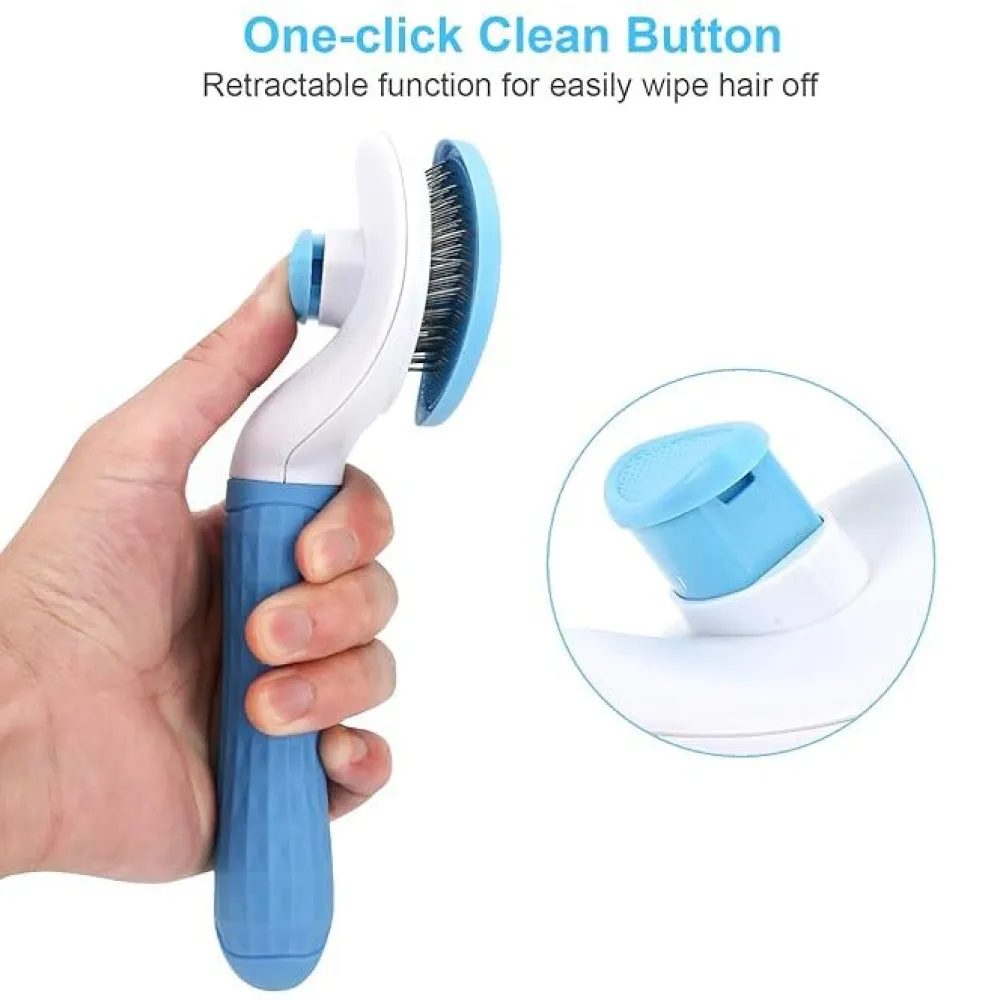 Chullbull Self Cleaning Oval Pin Slicker Brush for Dogs and Cats (Blue)