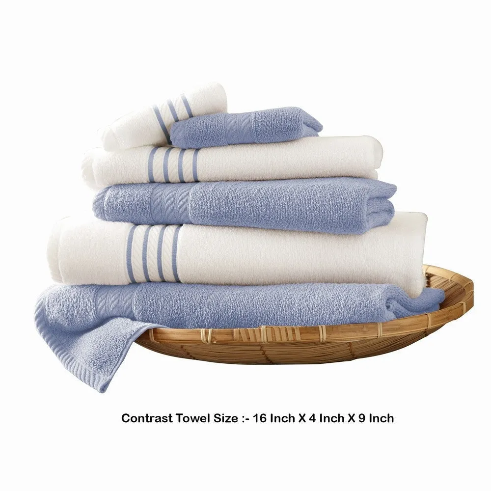 Dana 6 Piece Soft Egyptian Cotton Towel Set, Striped, Sky Blue, White By Casagear Home