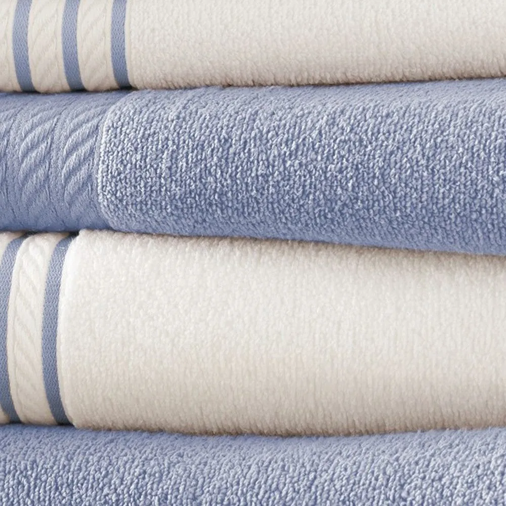 Dana 6 Piece Soft Egyptian Cotton Towel Set, Striped, Sky Blue, White By Casagear Home