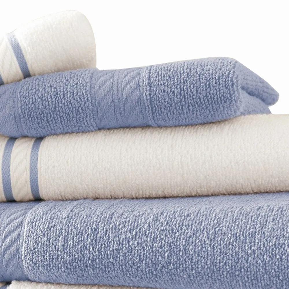 Dana 6 Piece Soft Egyptian Cotton Towel Set, Striped, Sky Blue, White By Casagear Home