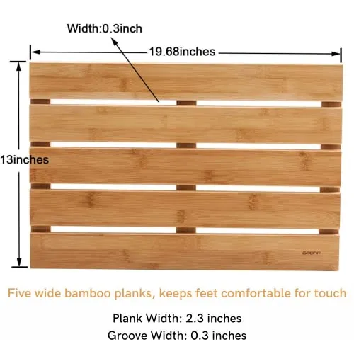 GOBAM Bamboo Bath Mat, Small, 19.7 x 13 x 1.3 inches - Non-Slip Floor Mat for Bathroom, Spa, Sauna, Kitchen, Indoor & Outdoor Spaces, Shower Mat for Bathroom Decor - Natural