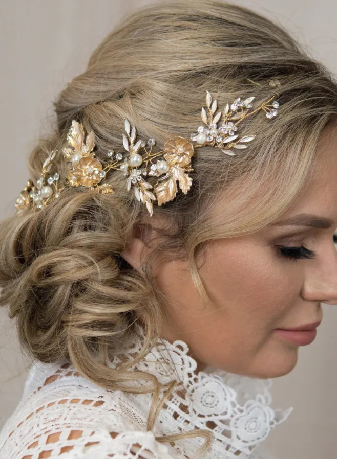 Gold Bridal Hair Vine Gold Leaf Crown Wedding Tiara Comb Gold Crown Metallic Gold