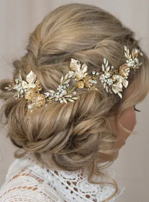 Gold Bridal Hair Vine Gold Leaf Crown Wedding Tiara Comb Gold Crown Metallic Gold