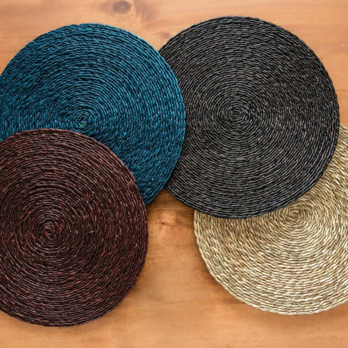 Handmade Sabai Grass Round Mats - Black