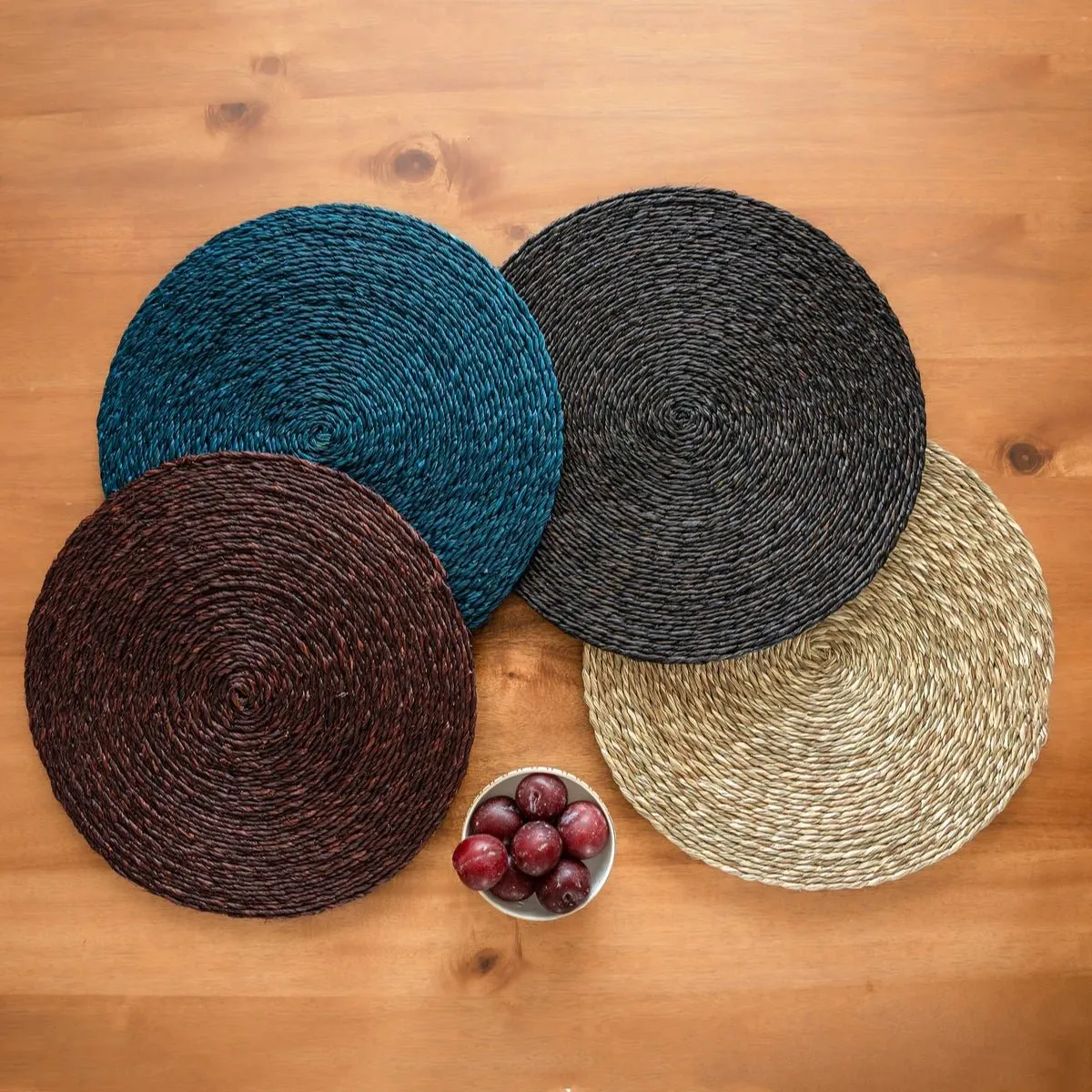 Handmade Sabai Grass Round Mats - Black