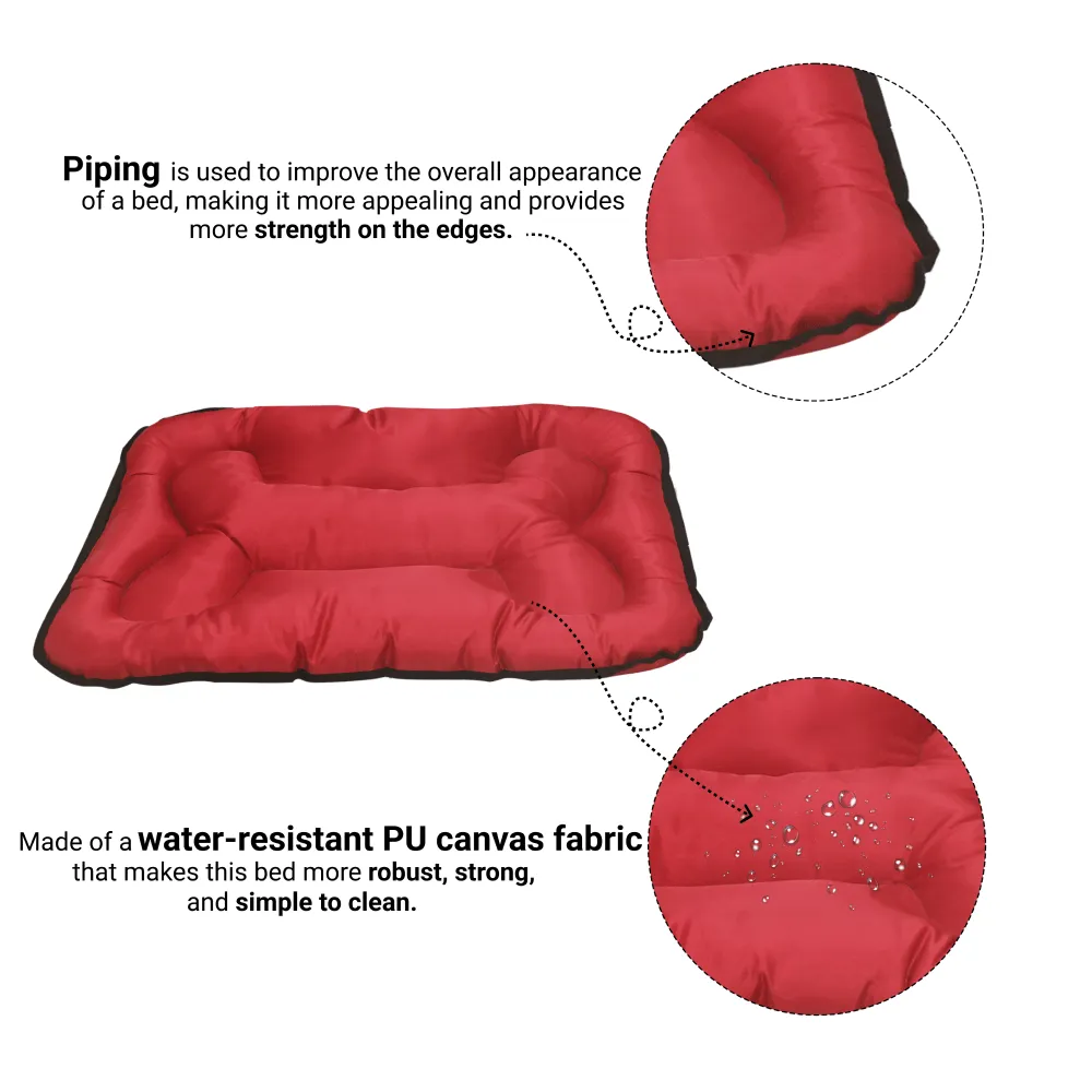 Hiputee Rectangular Shape Waterproof Polyester Fabric Bone Shaped Cushion Bed for Dogs and Cats (Red)