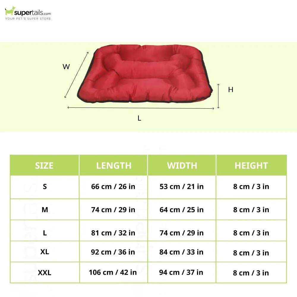 Hiputee Rectangular Shape Waterproof Polyester Fabric Bone Shaped Cushion Bed for Dogs and Cats (Red)