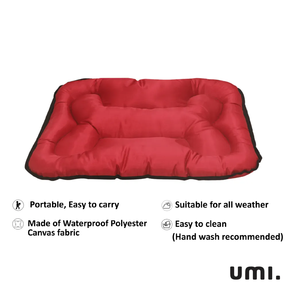 Hiputee Rectangular Shape Waterproof Polyester Fabric Bone Shaped Cushion Bed for Dogs and Cats (Red)