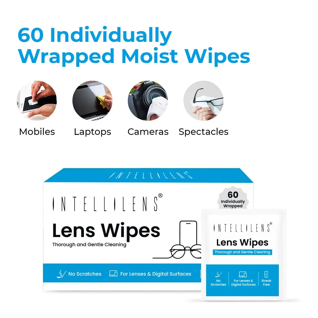 Intellilens Lens Cleaner Wipes (Pack of 60) | Cleaner Wipes for Spectacles & All Digital Screens | Fast Drying, Gentle and Scratch Free Cleaning