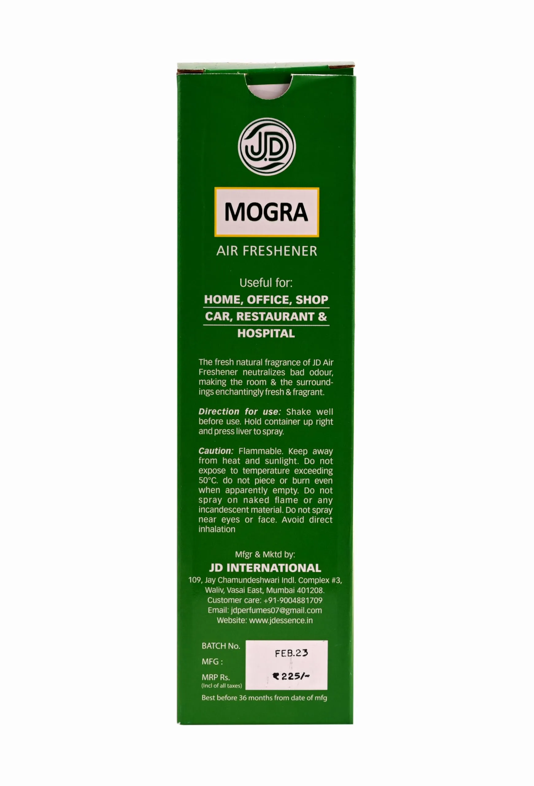 JETHARAM DAWARJI INTERNATIONAL Mogra Air Freshener - 250ml | Refreshing Room Spray | Invigorating Aromatherapy for a Wave of Freshness