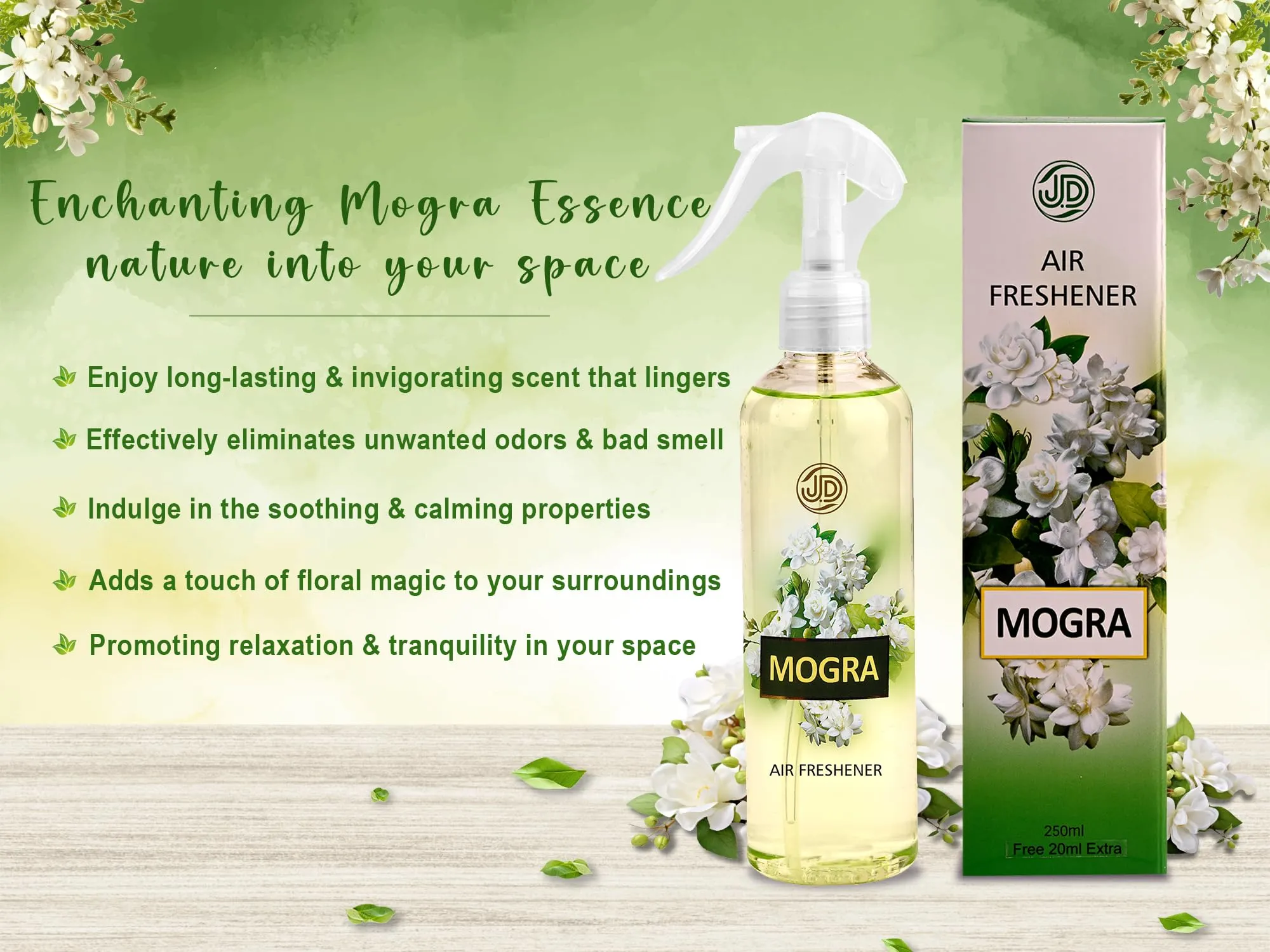 JETHARAM DAWARJI INTERNATIONAL Mogra Air Freshener - 250ml | Refreshing Room Spray | Invigorating Aromatherapy for a Wave of Freshness