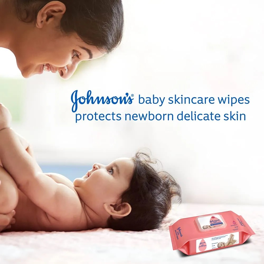 Johnson's Baby Skincare Wipes with Lid, Pack of 2, 72s x 2 (144 Wipes), White, Large (Model: Baby Wipes)