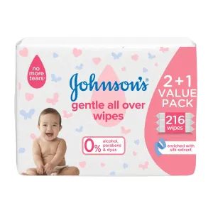 Johnson's Baby Wipes - Gentle All Over 2 1 - Pack of 216 Wipes