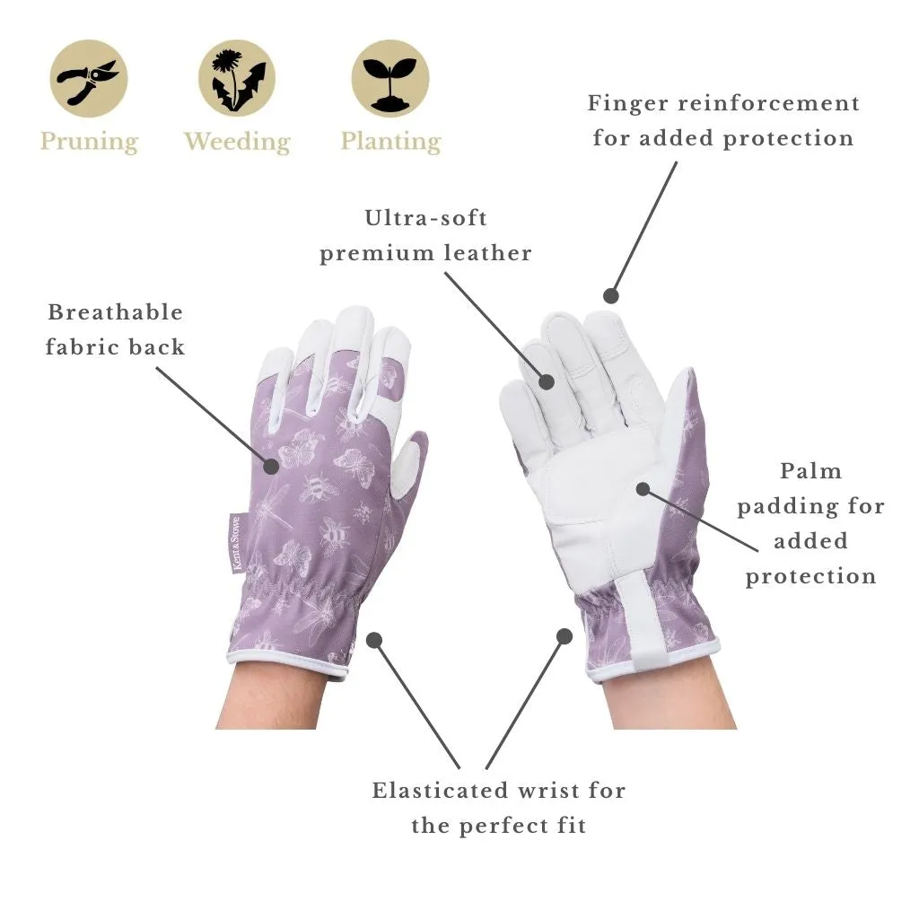 Kent & Stowe Purple Flutter Bugs Premium Leather Gloves