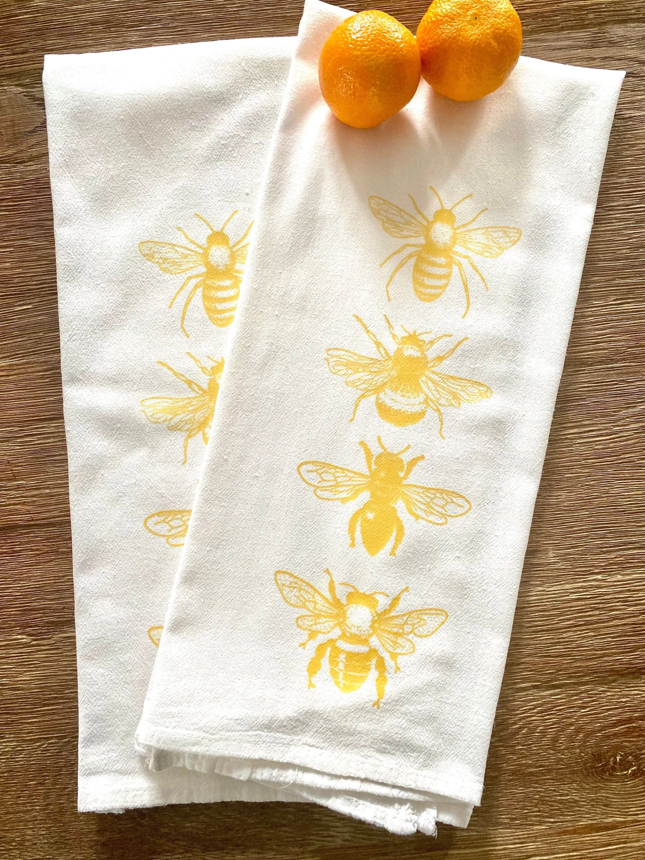 Large 28x33" Bees Kitchen Towels - Organic Natural Flour Sack Cotton Tea Towel Gift