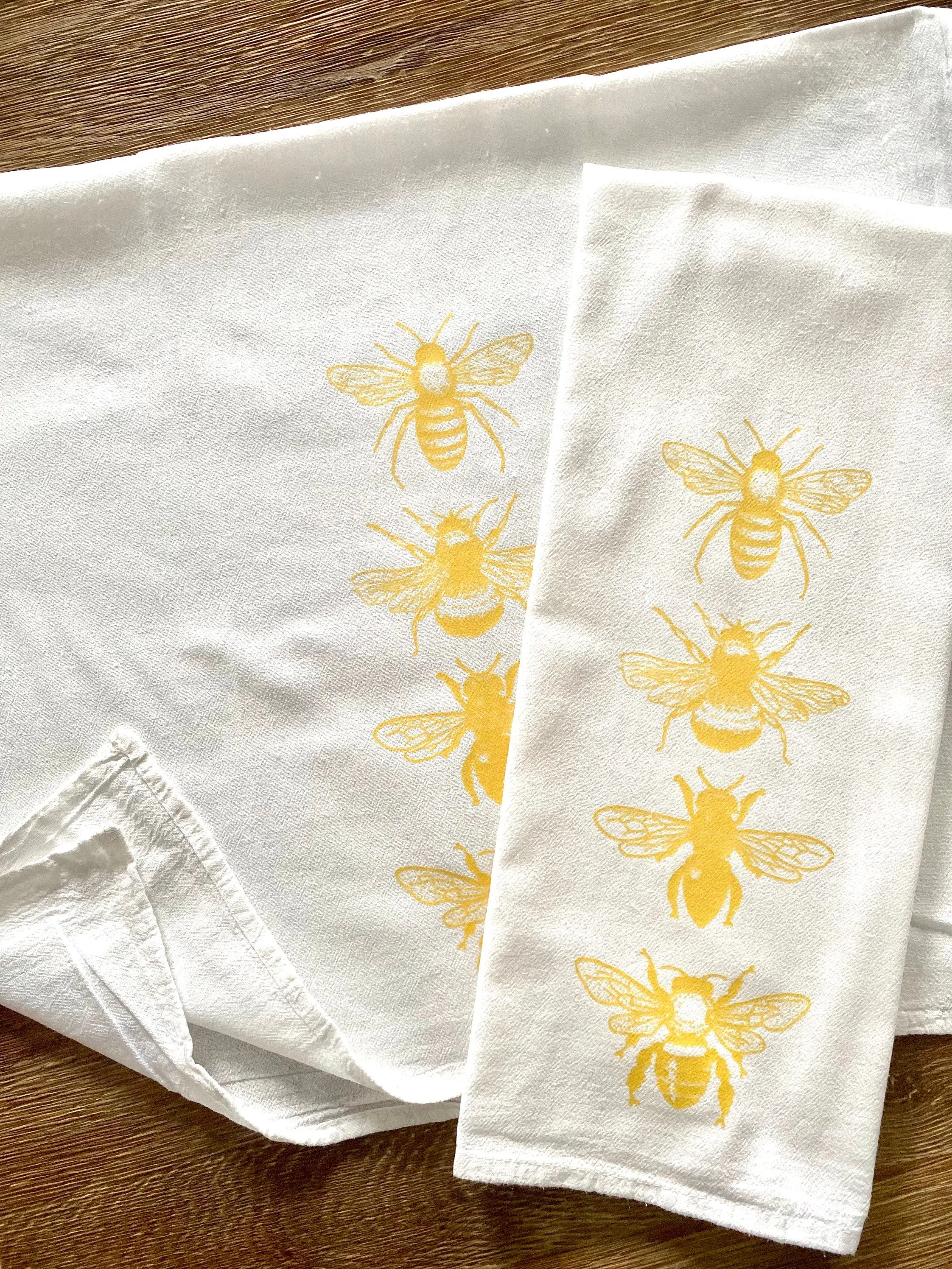 Large 28x33" Bees Kitchen Towels - Organic Natural Flour Sack Cotton Tea Towel Gift